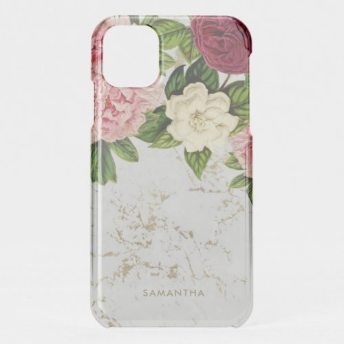 Vintage Floral Gold Marble Custom Clear iPhone 11 Case