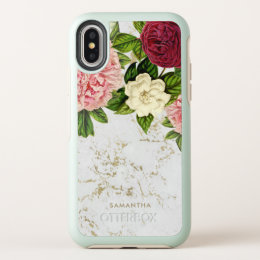 Vintage Floral Gold Marble Custom OtterBox Symmetry iPhone X Case