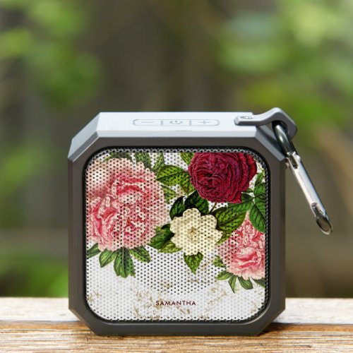 Vintage Floral Gold Marble Personalized Name Bluetooth Speaker
