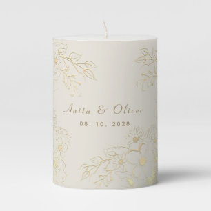 Vintage Floral Gold Wedding Pillar Candle