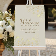 Vintage Floral Gold Wedding Welcome Poster