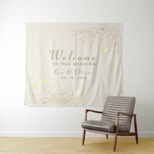 Vintage Floral Gold Wedding Welcome Tapestry