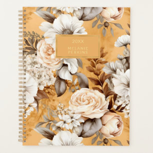 Vintage Floral Golden Cream Watercolor Flowers Planner