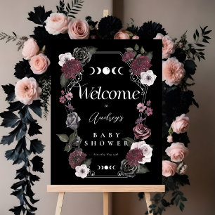 Vintage Floral Goth Halloween Baby Shower Welcome Foam Board