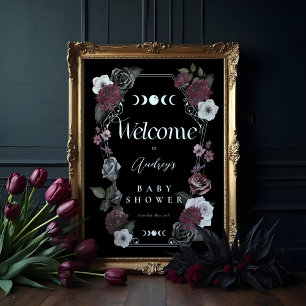 Vintage Floral Goth Halloween Baby Shower Welcome Poster