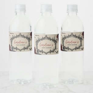 Vintage Floral Gothic Baby Shower Water Bottle Label
