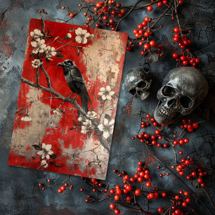 Vintage Floral Gothic Raven Decoupage  Tissue Paper