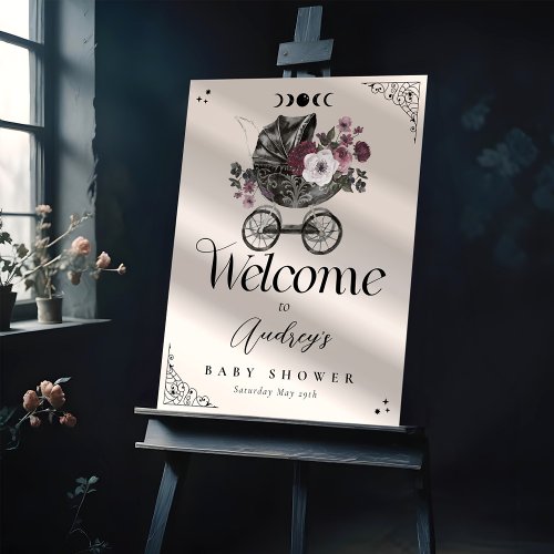 Vintage Floral Gothic Stroller Baby Shower Welcome Acrylic Sign