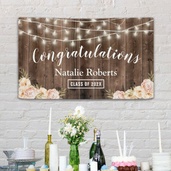 Vintage Floral Graduation Party Rustic Wood Banner by myinvitation at Zazzle