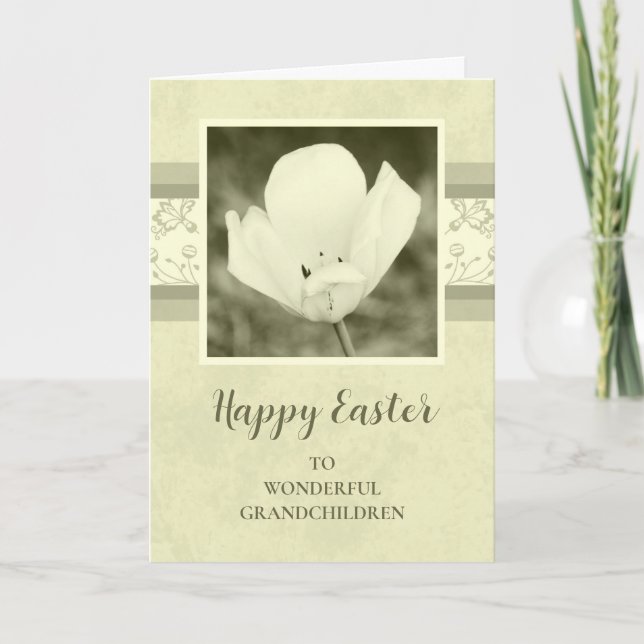 Vintage Floral Grandchildren Happy Easter Holiday Card (Front)