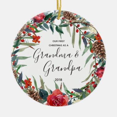 Vintage floral Grandma Grandpa Christmas Ornament