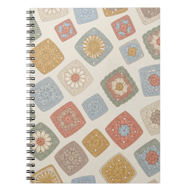 Vintage Floral Granny Square Crochet Pattern Notebook (Front)