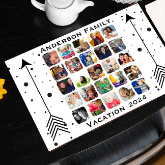 Vintage Floral Gray Vacation Family Photo Placemat