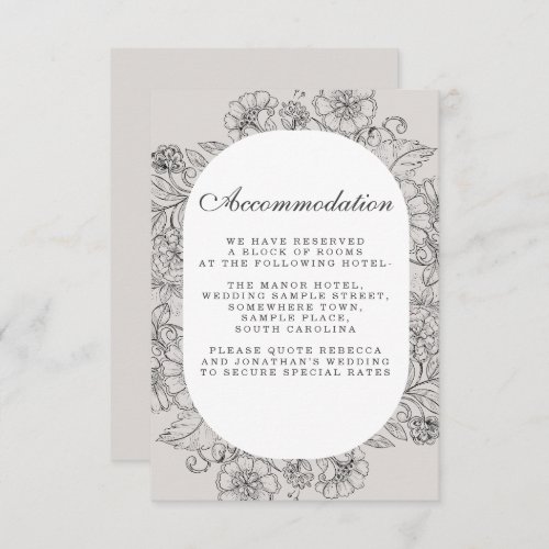 Vintage Floral Gray Wedding Accommodation Enclosure Card