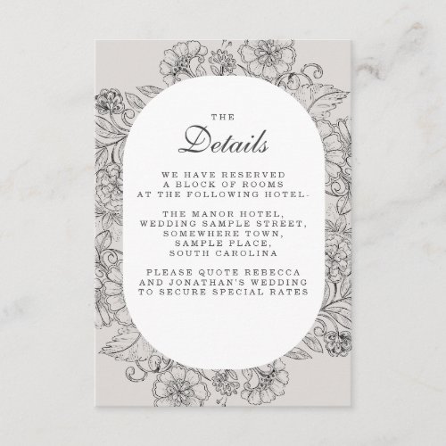 Vintage Floral Gray Wedding Details Enclosure Card