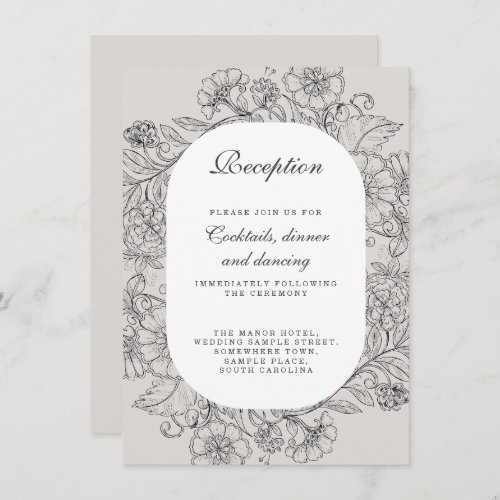Vintage Floral Gray Wedding Reception  Enclosure Card