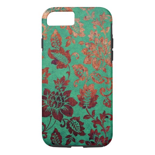Vintage floral green and rust orange iPhone 7 case