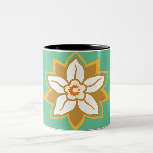 Vintage Floral green and yellow Jonquil  pattern Two_Tone Coffee Mug