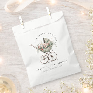 Vintage Floral Green Blush Stroller Baby Shower Favor Bag