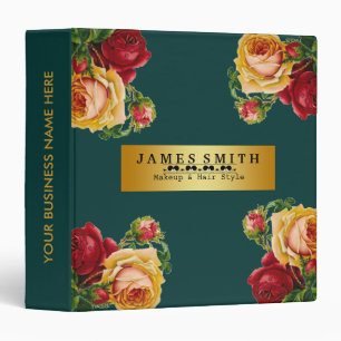Vintage Floral Green Gold Badge 3 Ring Binder