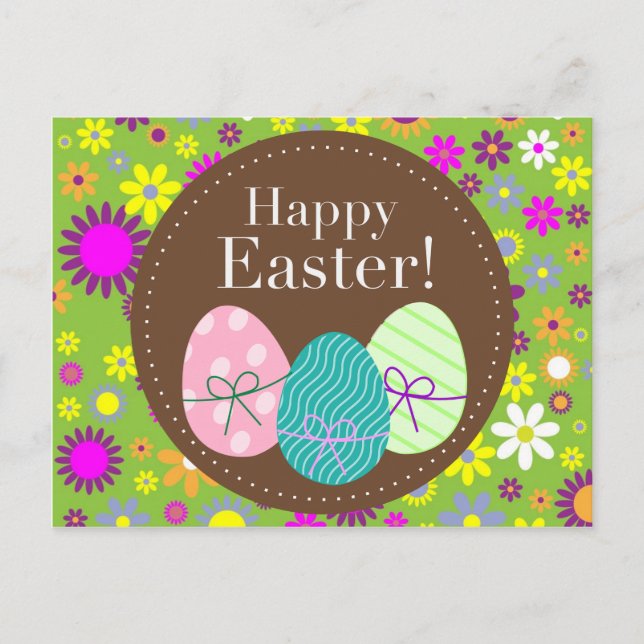 Vintage floral green Happy Easter egg card (Front)