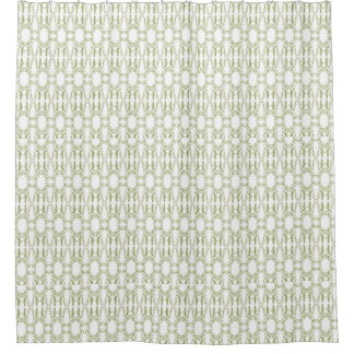 Vintage Floral Green on White Poppy Flower Outline Shower Curtain