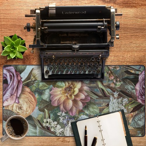 Vintage Floral Green Purple Desk Mat