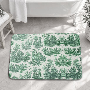Vintage floral green toile jouy  bath mat