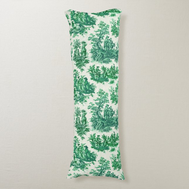 Vintage floral green toile jouy body pillow (Front Vertical)
