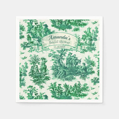 Vintage floral green toile jouy Bridal shower Napkins