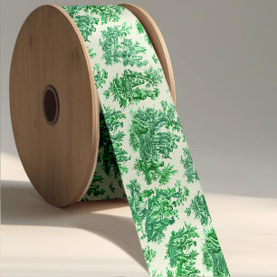 Vintage floral green toile jouy grosgrain ribbon