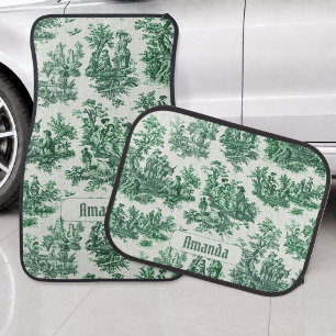 Vintage floral green toile jouy monogram car floor mat