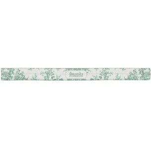 Vintage floral green toile jouy monogram elastic hair tie