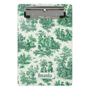 Vintage floral green toile jouy monogram mini clipboard
