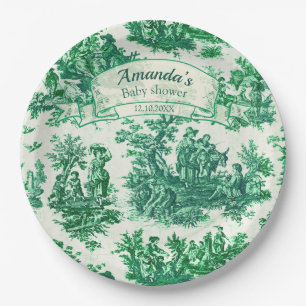 Vintage floral green toile jouy monogram paper plates