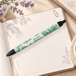 Vintage floral green toile jouy monogram pen