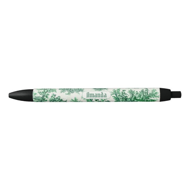 Vintage floral green toile jouy monogram pen (Front)