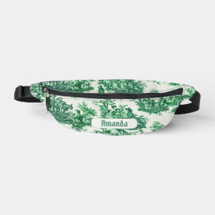 Vintage floral green toile jouy monogram printed fanny pack