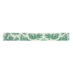 Vintage floral green toile jouy satin ribbon