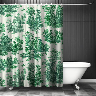 Vintage floral green toile jouy shower curtain