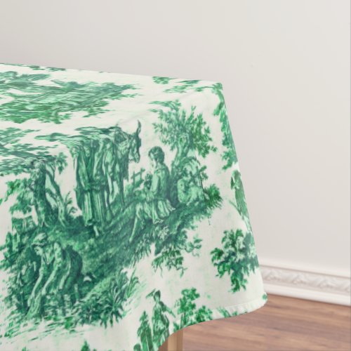 Vintage floral green toile jouy  tablecloth