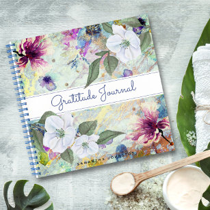 Vintage floral green watercolor gratitude journal