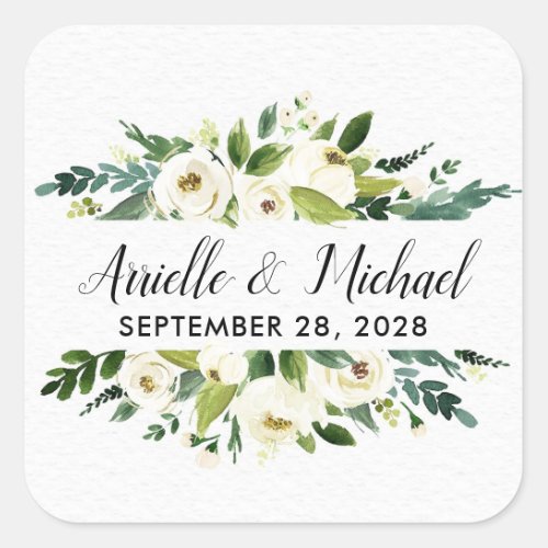 Vintage Floral Greenery Garden Wedding Favors Square Sticker