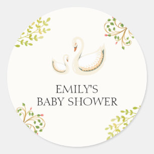 Vintage Floral Greenery Swan Baby Shower Classic Round Sticker