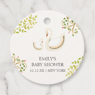 Vintage Floral Greenery Swan Baby Shower Favor Tags