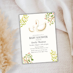 Vintage Floral Greenery Swan Baby Shower Invitation