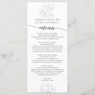 Vintage Floral Grey Modern Elegant Wedding Menu