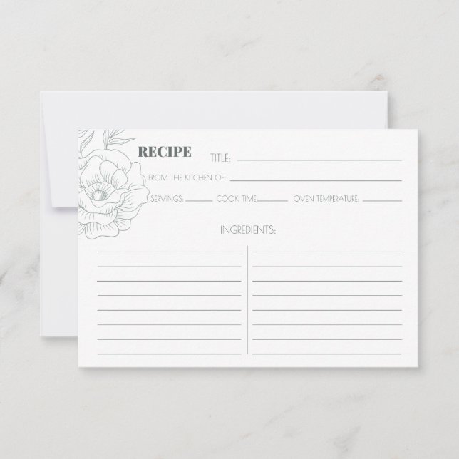 Vintage Floral Grey Recipe Card (Front)