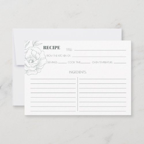 Vintage Floral Grey Recipe Card