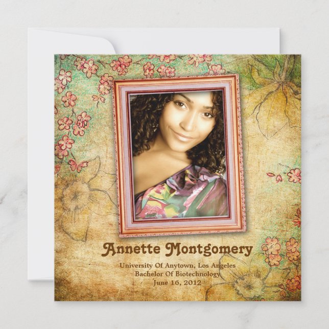 Vintage Floral Grunge Graduation Announcement (Front)